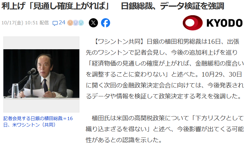 利上げ「見通し確度上がれば」_日銀総裁、データ検証を強調